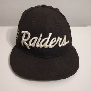 Oakland Raiders New Era 59fifty Hat Script Logo Black Fitted 7 Las Vegas Raiders